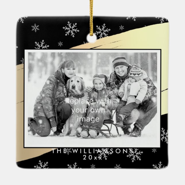 Ornement En Céramique Élégante Bonnes Fêtes Gold Splash sur noir (Dos)