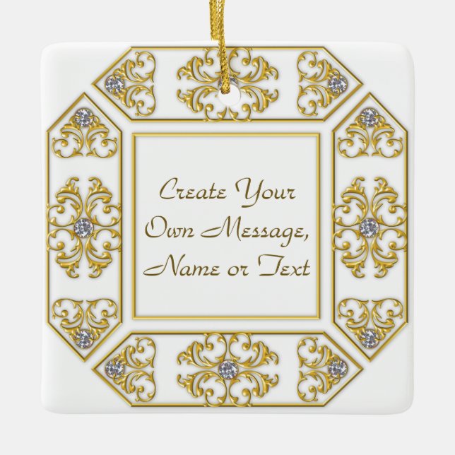 Ornement En Céramique Elégante bordure or ornementale avec Accent diaman (Devant)