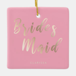 Ornement En Céramique Elégante femme de chambre rose pastel & or rose