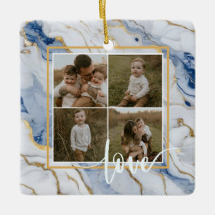 Ornement En Céramique Elégante motif en granit bleu blanc