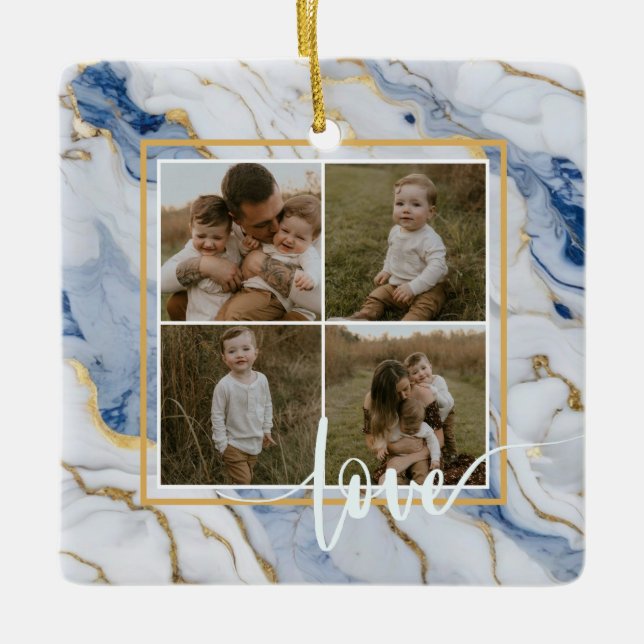 Ornement En Céramique Elégante motif en granit bleu blanc (Devant)