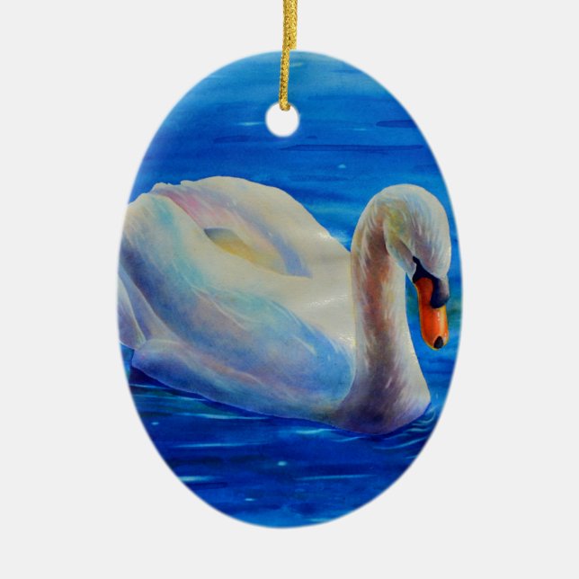 Ornement En Céramique Elégante peinture d'aquarelle de cygne blanc (Devant)