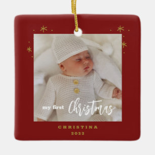 Ornement En Céramique Élégante photo de mon premier bébé de Noël à 2 fac