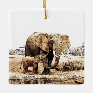 Ornement En Céramique Eléphant et bébé Eléphant