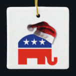 Ornement En Céramique Eléphant républicain portant un Casquette du Père<br><div class="desc">L'éléphant républicain portant un Casquette du Père Noël pour Noël</div>