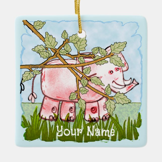 Ornement En Céramique Éléphant Rose Caché  (Devant)