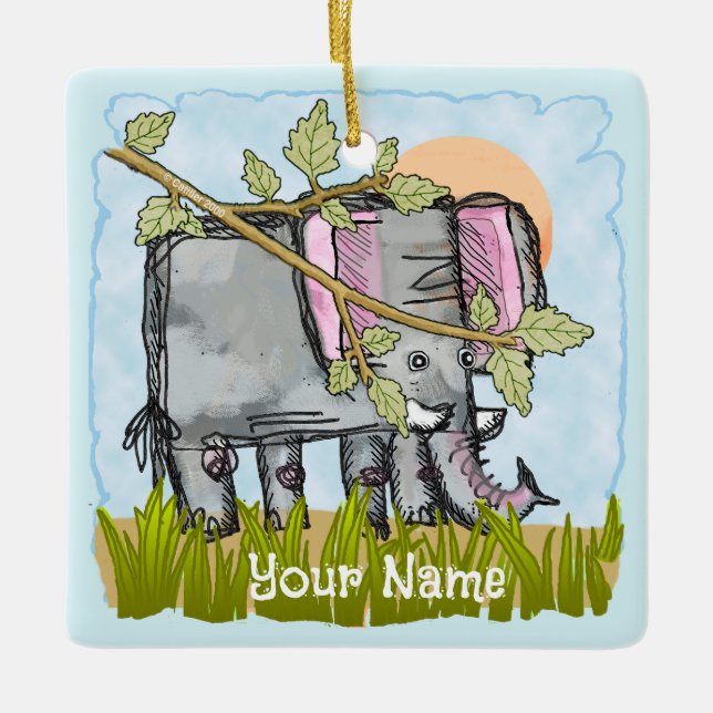 Ornement En Céramique Éléphant se cachant  (Devant)
