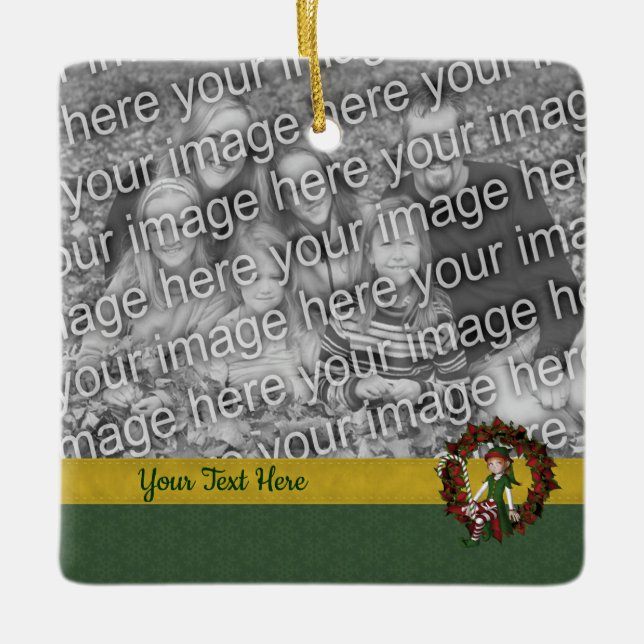 Ornement En Céramique Elfe Cute Sur Wreath Holiday Photo (Devant)