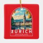 Ornement En Céramique Emblème d'art de voyage de Zurich Suisse<br><div class="desc">Design de voyage vectoriel rétro de Zurich. Les ruelles pittoresques du centre d'Altstadt (vieille ville),  de part et d'autre de la rivière Limmat,  reflètent son histoire d'avant-Moyen-Age.</div>