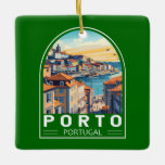 Ornement En Céramique Emblème d'art touristique Porto Portugal<br><div class="desc">Conception de déplacement vectoriel Porto rétro. Porto est une ville côtière du nord-ouest du Portugal connue pour ses ponts imposants et sa production de vin de port.</div>