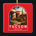 Ornement En Céramique Emblème de Tucson Arizona Travel Art<br><div class="desc">Conception de déplacement vectoriel rétro Tucson. Tucson est également connu pour son riche patrimoine culturel,  enraciné dans les influences espagnoles,  mexicaines et occidentales.</div>