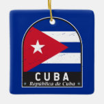 Ornement En Céramique Emblème du drapeau cubain Vintage déprimé<br><div class="desc">L'emblème en détresse de Cuba arborant le drapeau et les armoiries.</div>