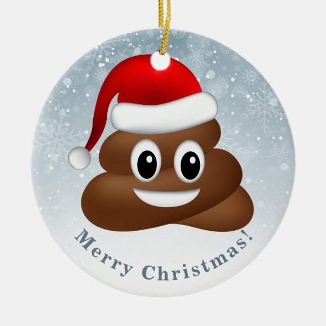 Ornement En Céramique emoji de noël poo avec chapeau santa (Devant)