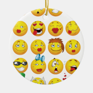 Ornement En Céramique Emoji drôle fait face à des sourires