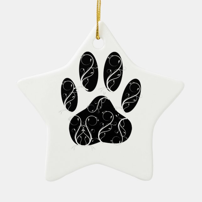 Ornement En Céramique Empreinte de patte Chien Noir Avec Flouris Blanc (Devant)