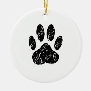 Ornement En Céramique Empreinte de patte Chien Noir Avec Flouris Blanc