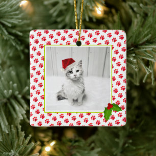 Ornement En Céramique Empreintes de pattes de Noël PET PHOTO Meilleur Ch