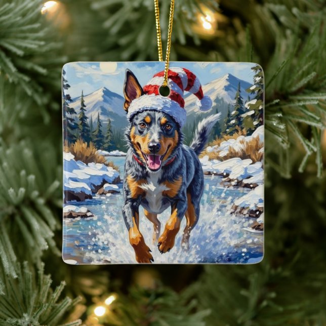 Ornement En Céramique Energetic Blue Heeler Dog Winter Creek Christmas (Arbre)