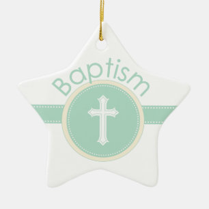 Ornement En Céramique Enfant de Dieu Baptême, Vert Neutre de Genre