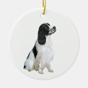 Ornement En Céramique English Springer Spaniel (A) - noir et blanc