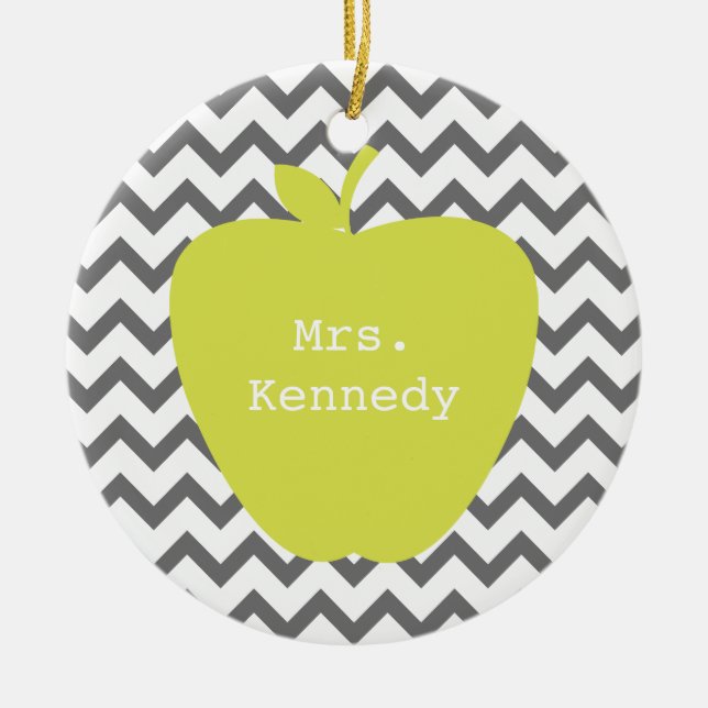 Ornement En Céramique Enseignant Grey Chevron Neon Apple (Devant)