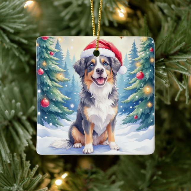 Ornement En Céramique Entlebucher Mountain Dog Snowy Forest Santa (Arbre)