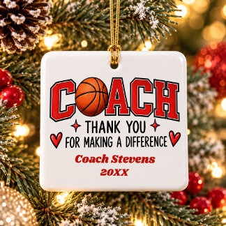 Ornement En Céramique Entraîneur de basket-ball personnalisé Merci Noël