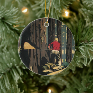 Ornement En Céramique Entreprise Vintage, Forêt de Séquoias de l'Industr