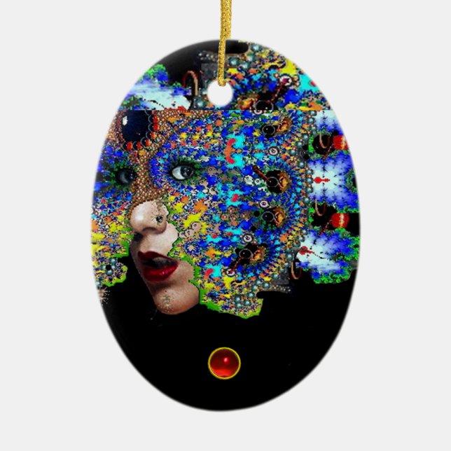 Ornement En Céramique EPHÉMERAL, Rubis rouge, Sapphire bleu (Devant)