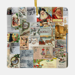 Ornement En Céramique Ephémère de Noël victorienne antique Collage Art