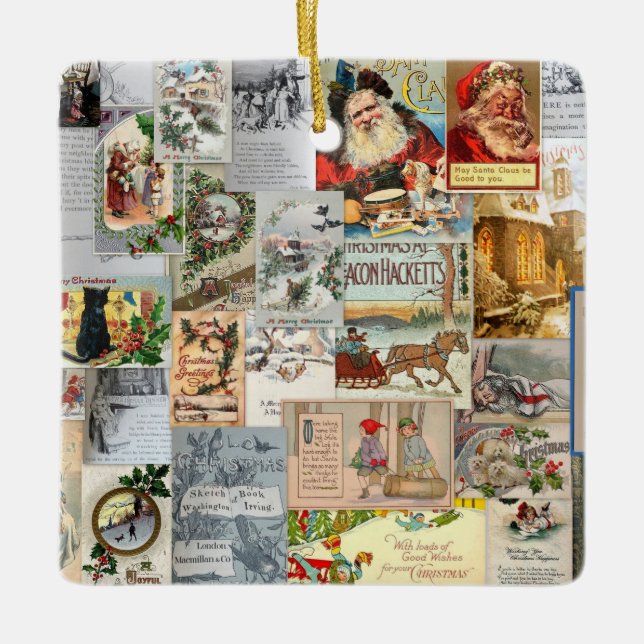 Ornement En Céramique Ephémère de Noël victorienne antique Collage Art (Devant)