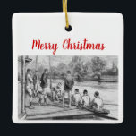 Ornement En Céramique Équipage de rameurs vintage au quai<br><div class="desc">Image stylisée antique d'équipage de rameurs au quai ==========

Faire-part et accessoires de fête et de célébration élégants,  stylés et chic personnalisables avec un dessin stylisé vintage de rameurs dans leur bateau près du quai. 

2021 ©ItsMyPartyDesigns Tous droits réservés</div>