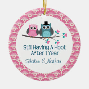 Ornement En Céramique ęr Cadeau de couples de hibou personnalisé par