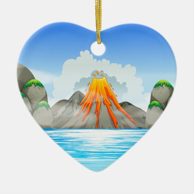 Ornement En Céramique Éruption de volcan au lac (Devant)