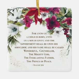 Ornement En Céramique Ésaïe 9:6 Pour nous Un enfant est né Bible Noël