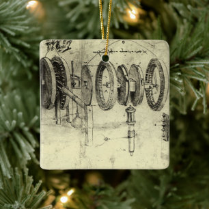 Ornement En Céramique Esquisse technique de Leonardo da Vinci d'une roue