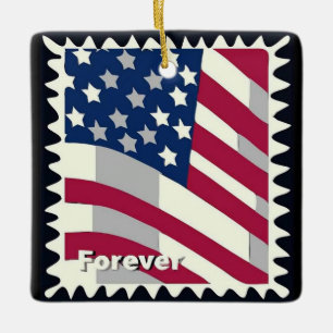 ORNEMENT EN CÉRAMIQUE ÉTATS-UNIS D'AMÉRIQUE DRAPEAU FOREVER STAMP