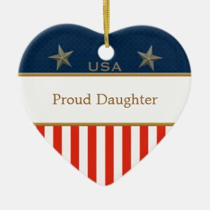 Ornement En Céramique Etats-Unis Fier Daughter Patriotic Heart Frame