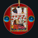 Ornement En Céramique ETERNEL LOVE rouge bleu gemme<br><div class="desc">Art vintage et coloré. Minature héraldique médiévale de 1200 amoureux romantiques dans un jardin fleuri avec un oiseau blanc, mélangé avec des pierres précieuses 3D brillantes vinantes.Facile à customiser pour la cérémonie mariage, faire-part nuptiale, sauver la date, merci, douches nuptiales, douches fiançailles romantiques, anniversaires, Saint Valentin, ou tout simplement évènement...</div>