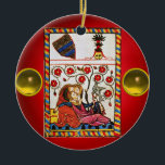 Ornement En Céramique ETERNEL LOVE rouge Jaune<br><div class="desc">Art vintage et coloré. Minature héraldique médiévale de 1200 amoureux romantiques dans un jardin fleuri avec un oiseau blanc, mélangé avec des pierres précieuses 3D brillantes vinantes.Facile à customiser pour la cérémonie mariage, faire-part nuptiale, sauver la date, merci, douches nuptiales, douches fiançailles romantiques, anniversaires, Saint Valentin, ou tout simplement évènement...</div>