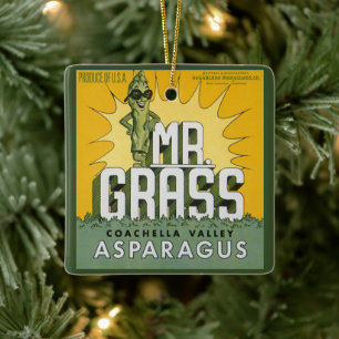 Ornement En Céramique Étiquette de caisse de fruits vintage Mr. Grass As
