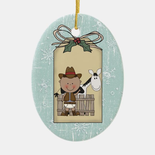 Ornement En Céramique Étiquette de sourire de cadeau du poney 2-Sided de (Devant)