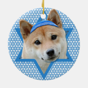 Ornement En Céramique Étoile de David de Hanoukka - Shiba Inu