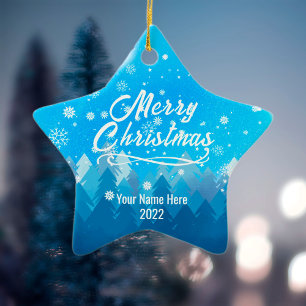 Ornement En Céramique Étoile de Noël de la Forêt de neige bleue recto-ve
