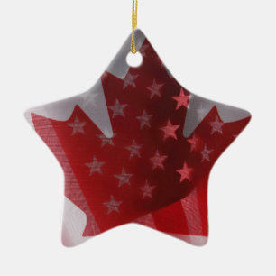 Ornement En Céramique Étoile étoilée des drapeaux américains et cana