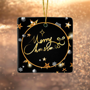Ornement En Céramique Etoiles métalliques noires d'or moderne Joyeux Noë