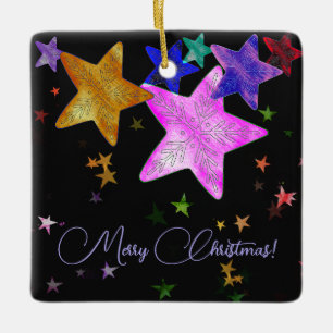 Ornement En Céramique Étoiles scintillantes multicolores - Joyeux Noël !