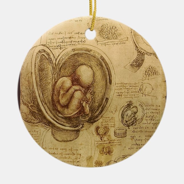 Ornement En Céramique Étude de foetus de bébé par Leonardo da Vinci (Devant)