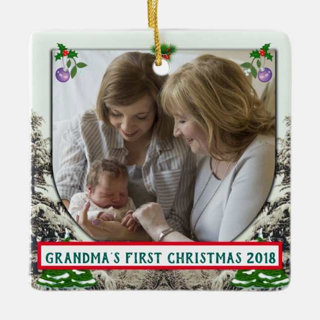 Ornement En Céramique Evergreens et Grandmas de neige Premier Noël (Devant)