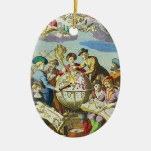 Ornement En Céramique Explorateurs vintage avec carte du globe antique, 